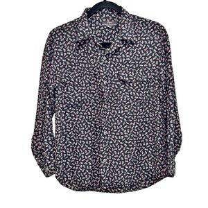 Vintage GUESS Georges Marciano Mini Floral Shirt Women's Size M Black USA Made